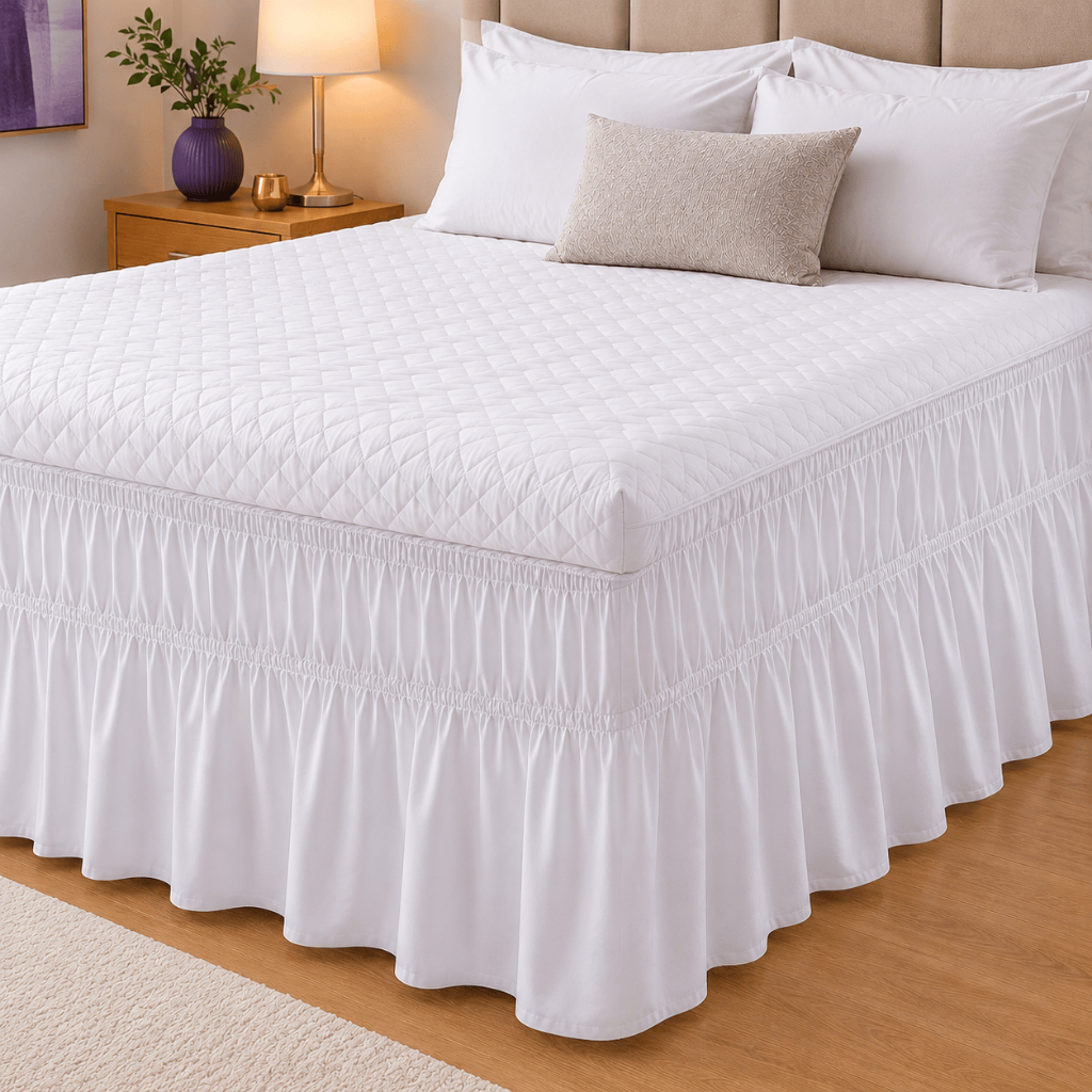 Saia Box Cama Casal Queen Solteiro Saiote Franzido com 2 Elásticos 3 em 1 Ajustável Decoração Quarto