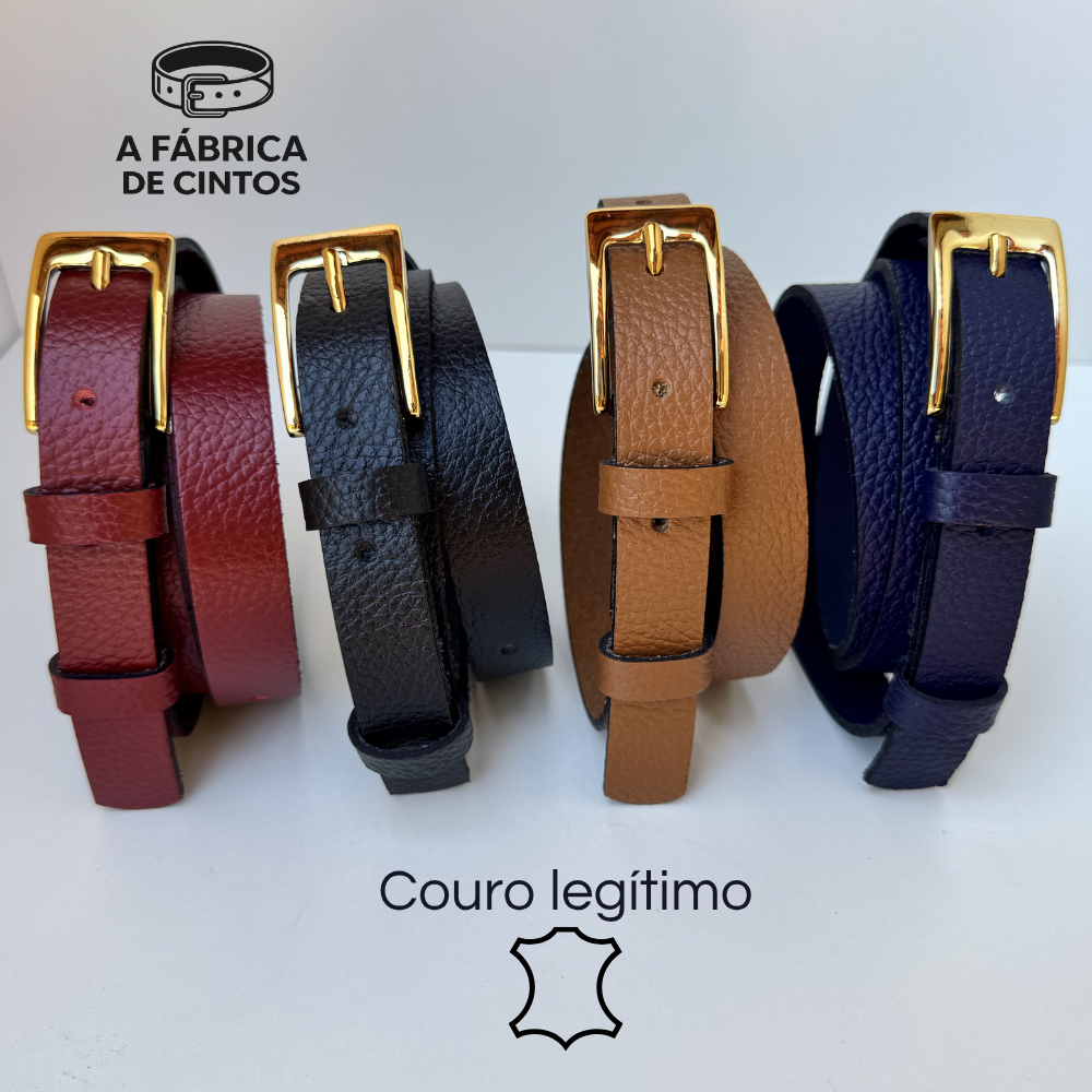 Cinto feminino 100% COURO LEGÍTIMO - fino fivela dourada premium