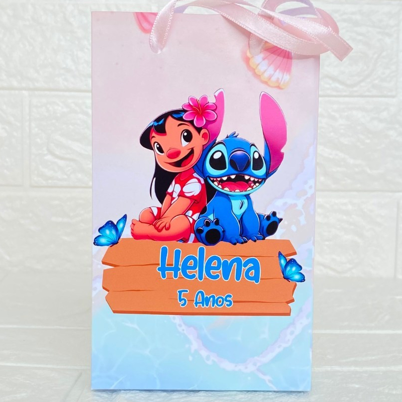 Kit 10 a 40 Sacolinhas Personalizadas Lilo & Stitch | Lembrancinha Festa Infantil com Nome e Idade