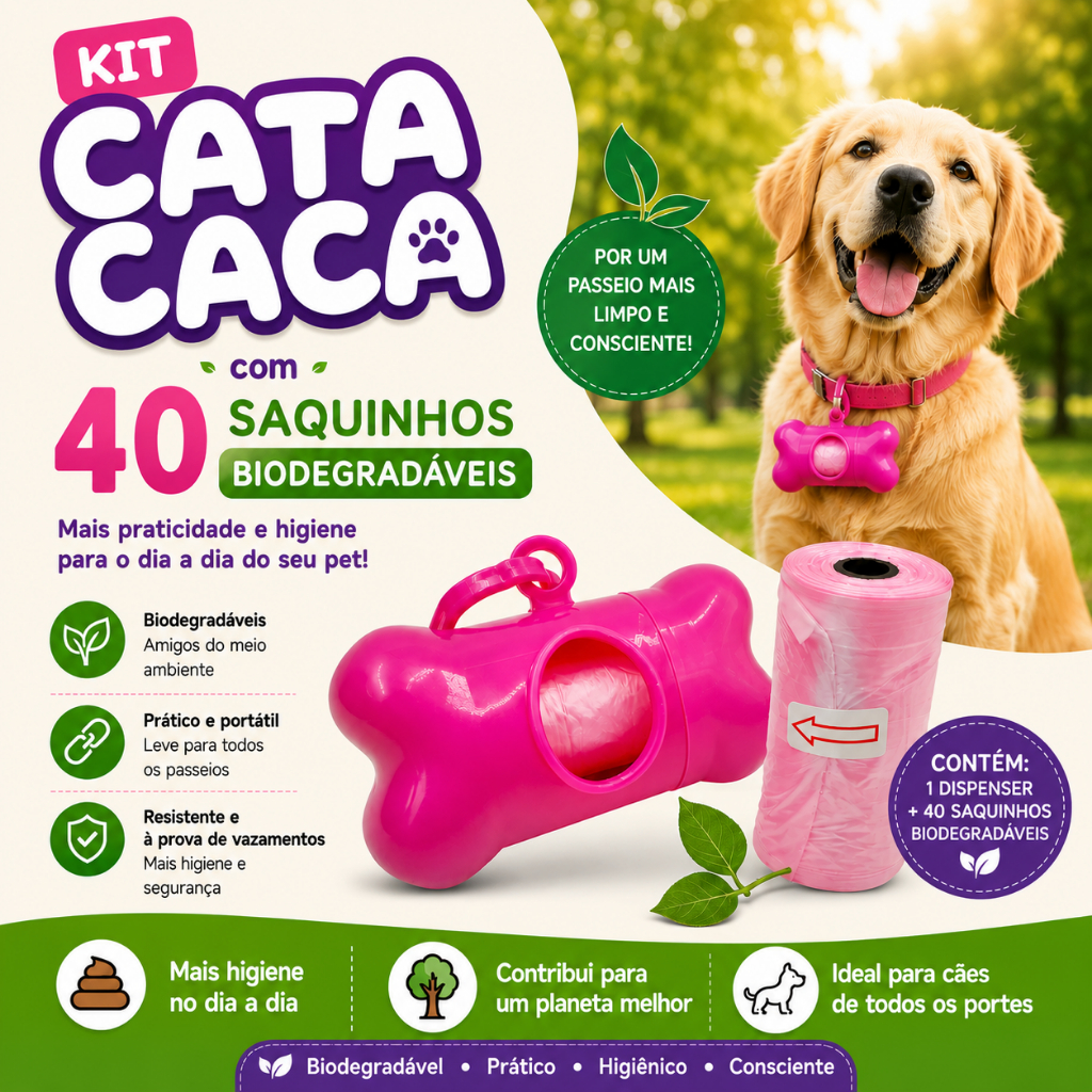 Cata Caca Cocô Pet Cachorro Gato Suporte Saquinho Higiênico Kit Refil Rolo Pet Cão Saco Lixo Passeio