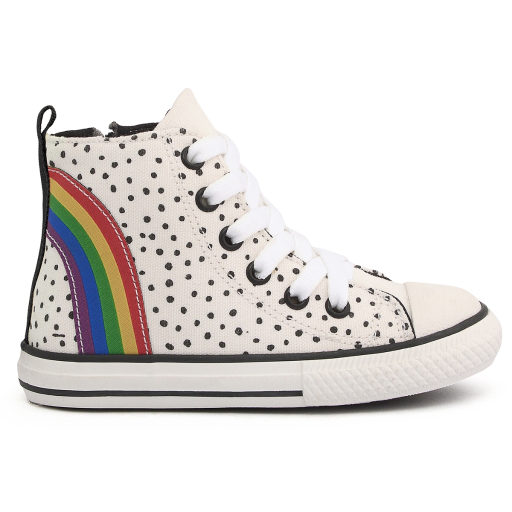 Tênis Infantil Bebe Casual Menina Poá Arco Iris Lona Algodão Solado Borracha