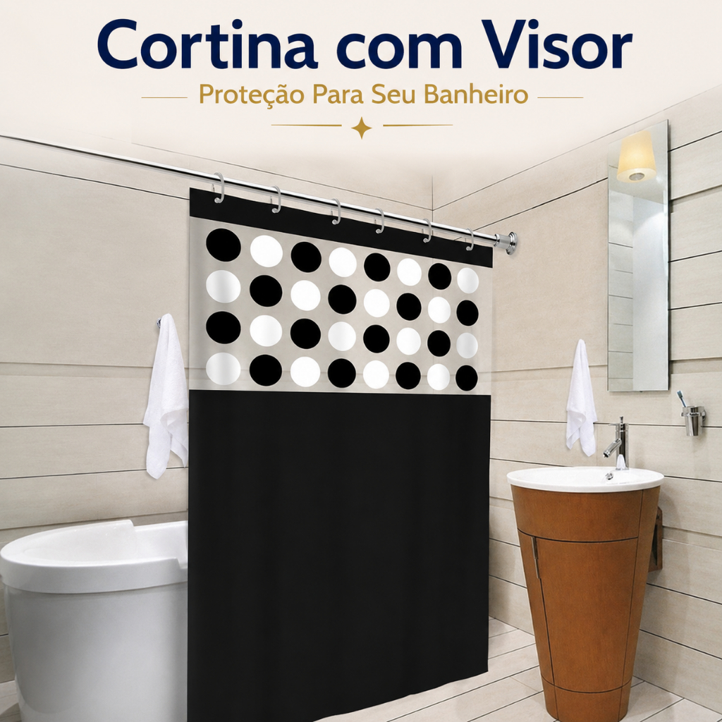 Cortina de Banheiro, Box com Ganchos, Moderna Preto Branco Impermeável PVC