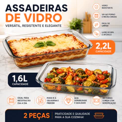 Kit 2 Assadeiras de vidro Marinex Retangular (1,6+2,2L)