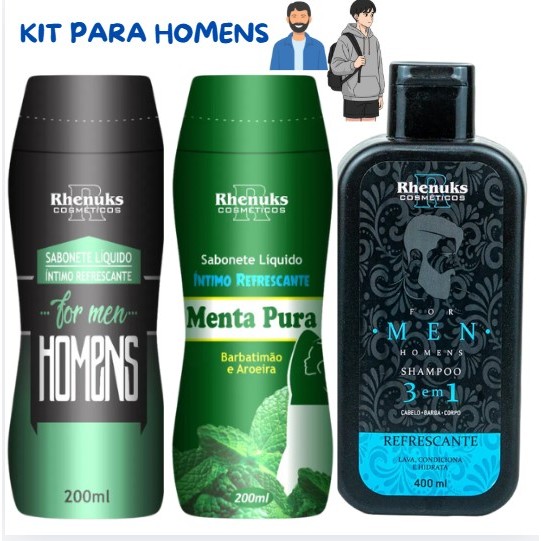 Kit Para HOMENS - 1 Shampoo + 2 Sabonete Intimos - KIT CUIDADO BANHO kit para banho masculino