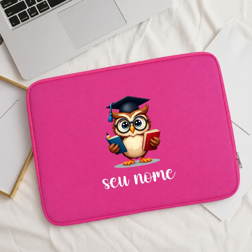 Case Para Laptop Coruja Escolar Feminina Com Nome Personalizado
