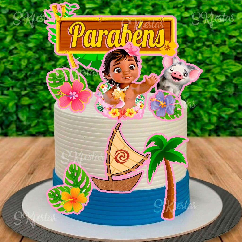 Topo Topper de Bolo MOANA BABY, Personalizado Decoração de festa, Aniversário, mêsversário