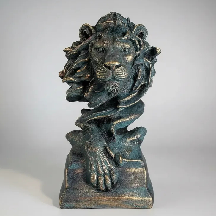 Escultura Estatua BUSTO DE LEÃO Cabeça de Leão Rei da Selva Força Liderança e Imponência Decoração