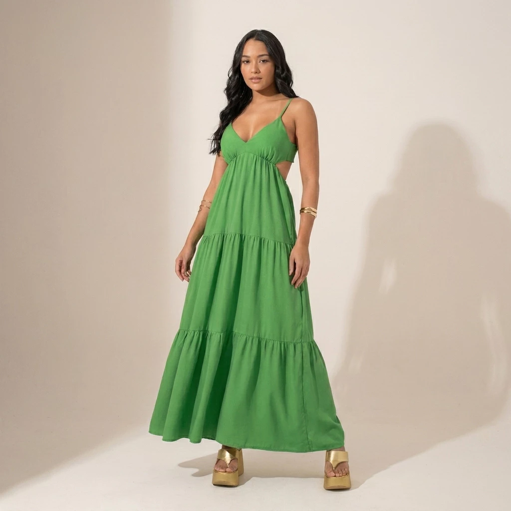 Vestido Longo Feminino Costas Nuas Amarração Elegante Moda Paty