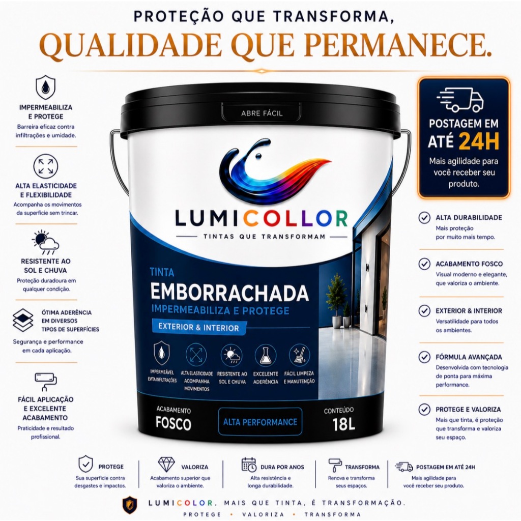 Tinta Super Borracha Liquida LumiCollor 1kg- 4kg Impermeável Lavavél Casa-Laje-Parede