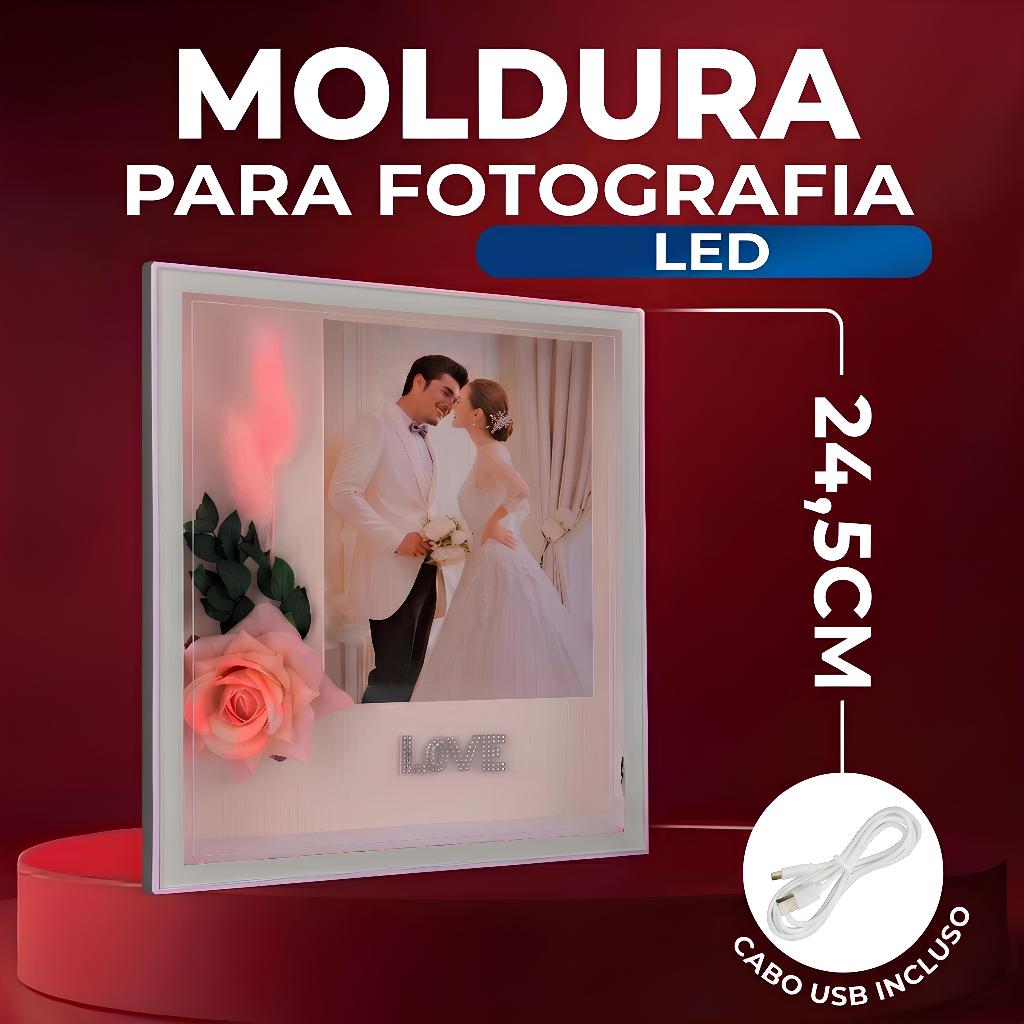 Porta Retrato Espelho com Iluminação LED Luminária USB Quadro Moldura Shadow Box Acompanha Foto