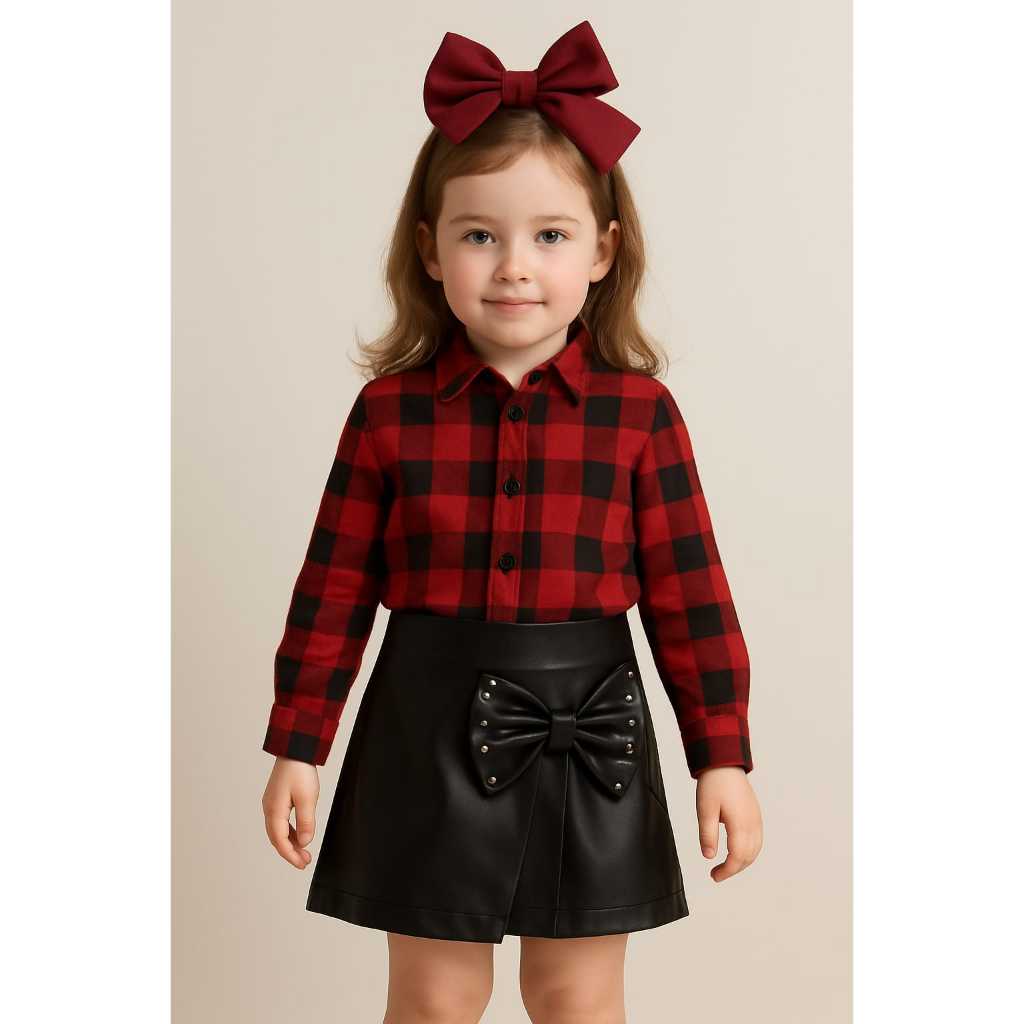 Camisa Xadrez Infantil Feminina Flanelada Manga Longa Look Blogueirinha Menina