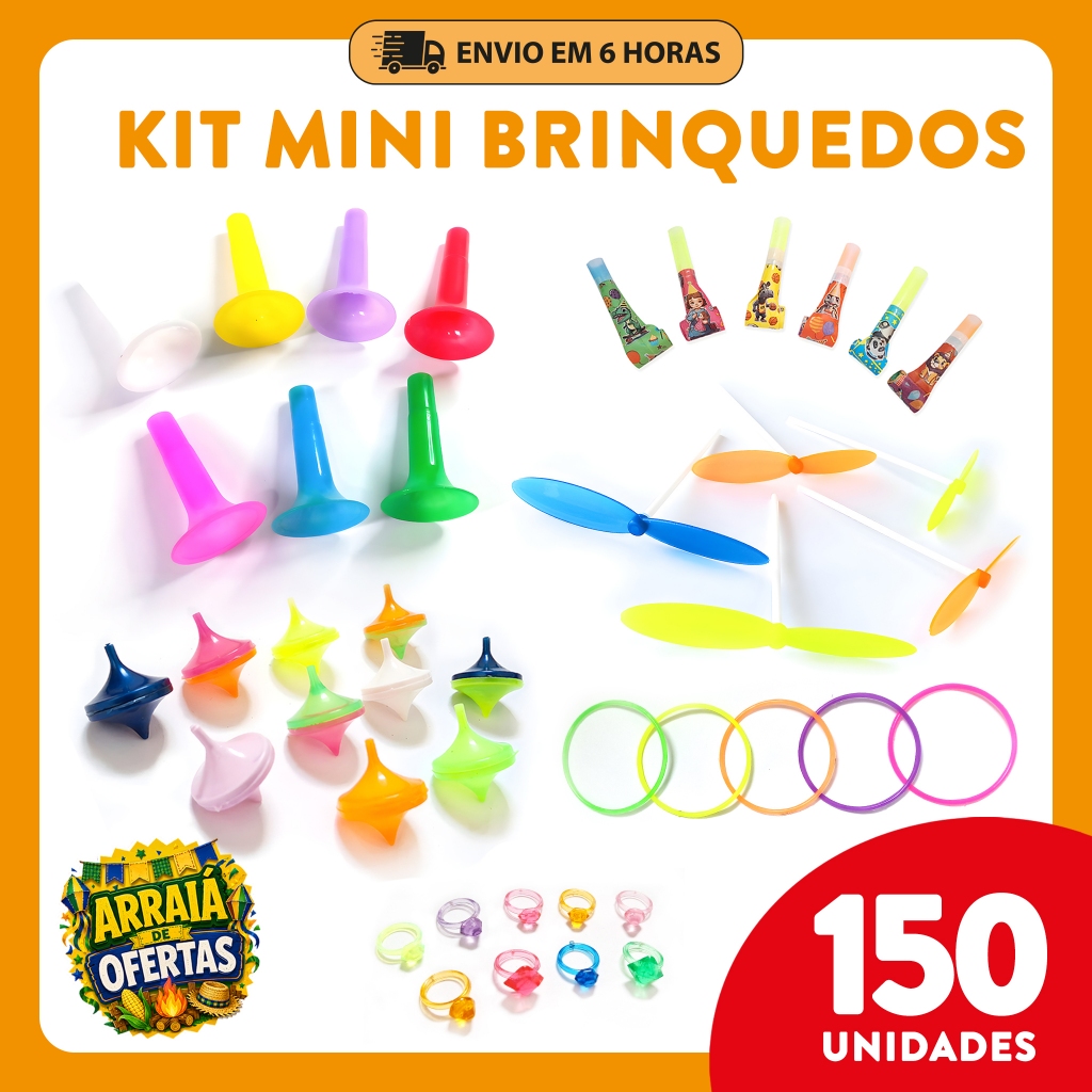 Kit 150 Mini Brinquedos Lembrancinha, Prenda Festa Junina, Infantil, Sacolinha Surpresa, Aniversário