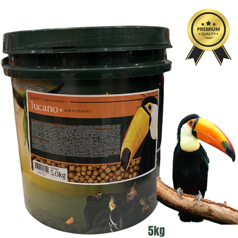 Ração Extrusada Para Tucano Long Life Super Premium Origem Natural Balde 5kg