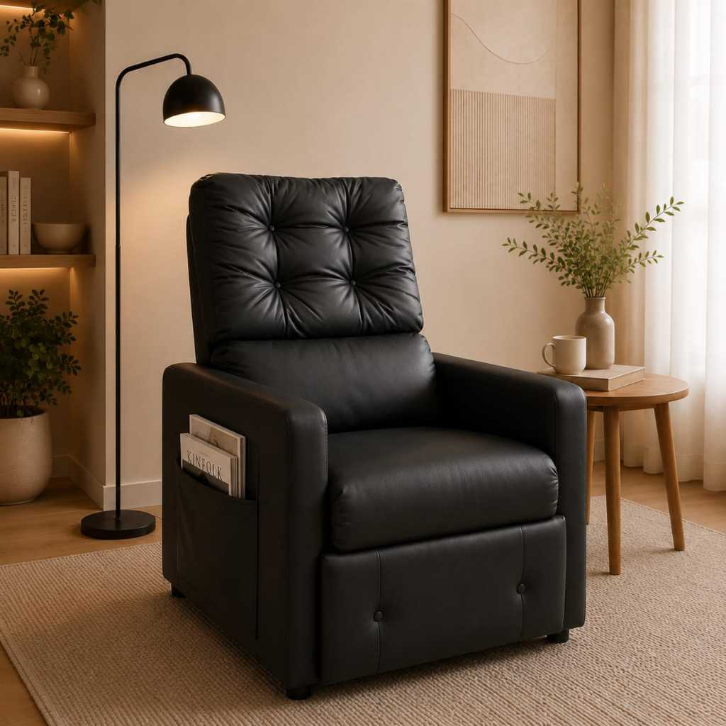 Poltrona do Papai Reclinável Luxo Couro Sintético Preto Conforto Máximo Sala de TV Descanso Premium