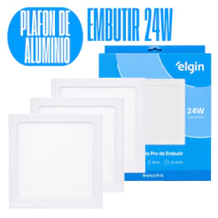 Kit 3 Luminária Painel Plafon Pro Slim ALUMINIO Embutir Quadrado Led 24w 29x29 6500k Bivolt - ELGIN