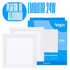 Kit 2 Luminária Painel Plafon Pro Slim ALUMINIO Embutir Quadrado Led 24w 29x29 6500k Bivolt - ELGIN