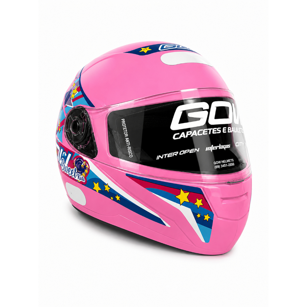 Capacete Moto Gow Kids Feminino Rosa Chiclete T54