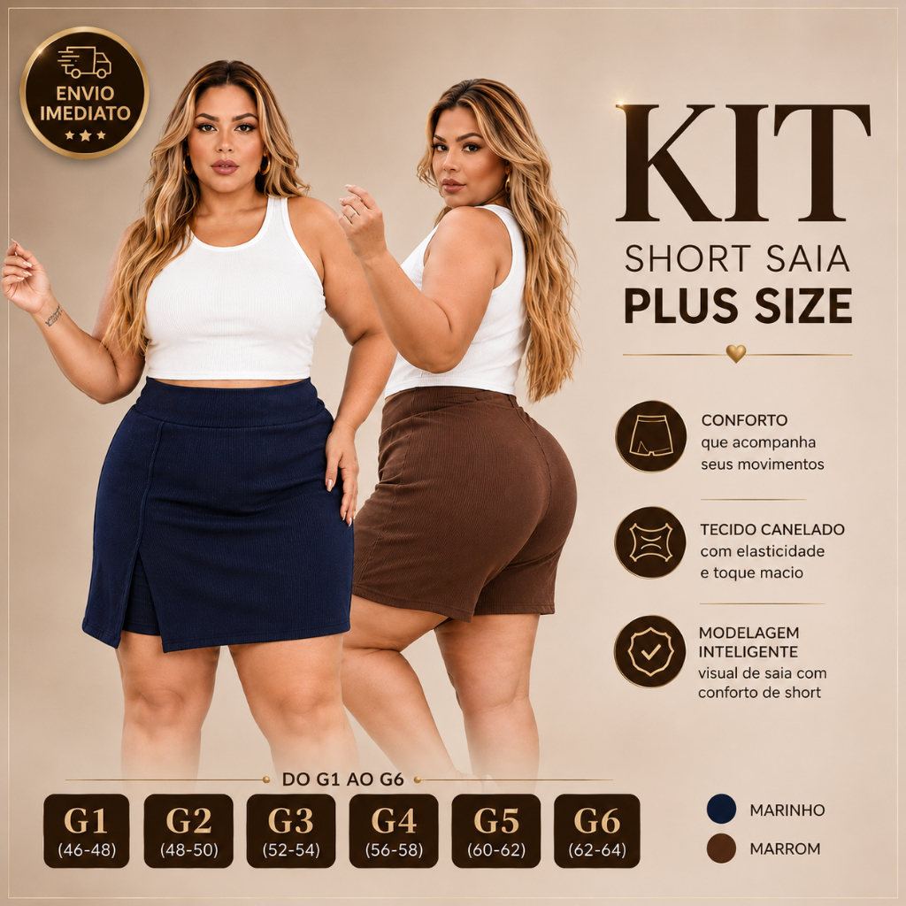 KIT 2 SHORTS SAIA ANARRUGA PREMIUM PLUS SIZE VERÃO G1 AO G6 ZERO TRANSPARÊNCIA