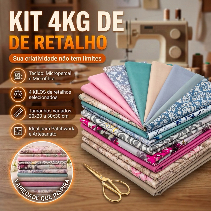 Retalhos Lisos e Estampados 4KG para artesanato em geral tapete e patchwork Sortidos