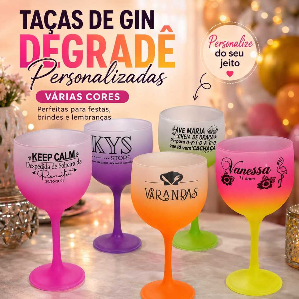 Kit Taças Gin Degradê Personalizada Logo Lembrança Casamento Aniversário Formatura Evento Promoção