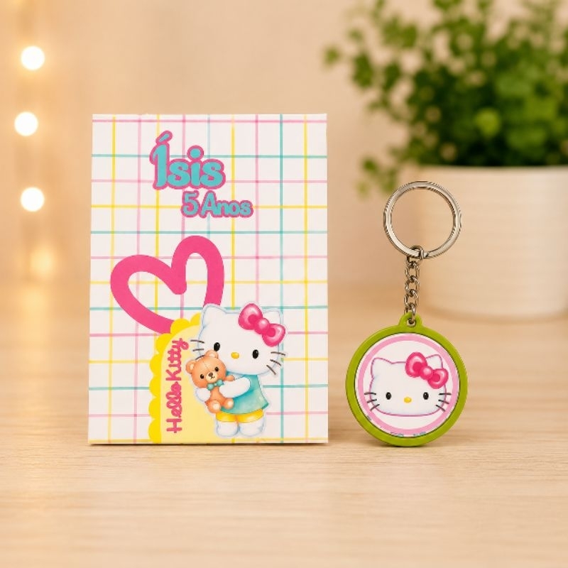 Kit 10 Chaveiros + 10 Bloquinhos Personalizados - HELLO KITTY (Aniversário, Lembrancinha Maternidade, Chá de Bebê)