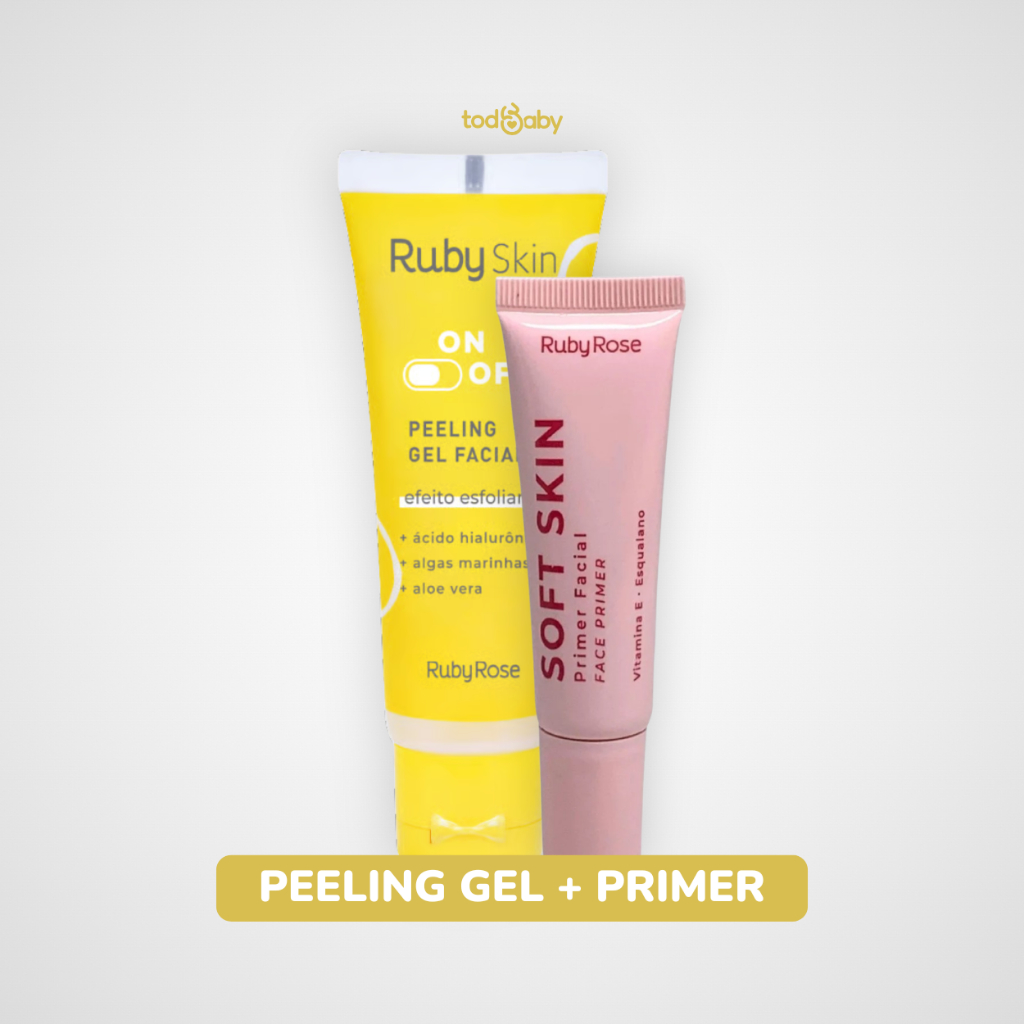 Peeling Gel Esfoliante + Primer Soft Skin Ruby Rose® Limpeza Facial Efeito Blur Kit Skincare