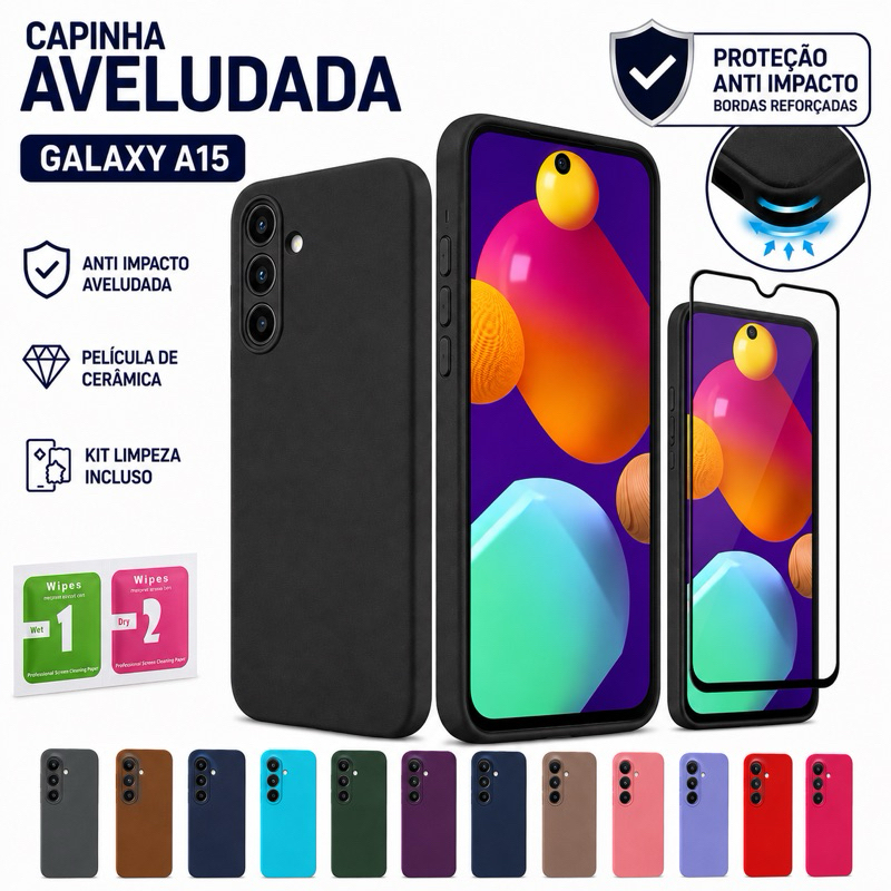 Capinha Capa Samsung Galaxy A15 Anti Impacto Aveludada + Película de Cerâmica