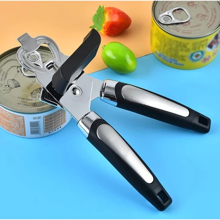 Abridor de latas e garrafas em aço inoxidável, punho antiderrapante, confortável e fácil de usar