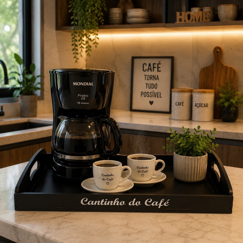 Bandeja Cantinho do Café Decorativa Café Da Manha Grande 41,5 x 27,5cm em mdf Servir Mesa Cama