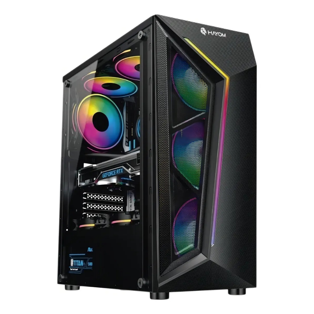 Gabinete Gamer HAYOM, RGB, Mid Tower, Preto, Sem Fonte, Com 4 Fans - GB1713