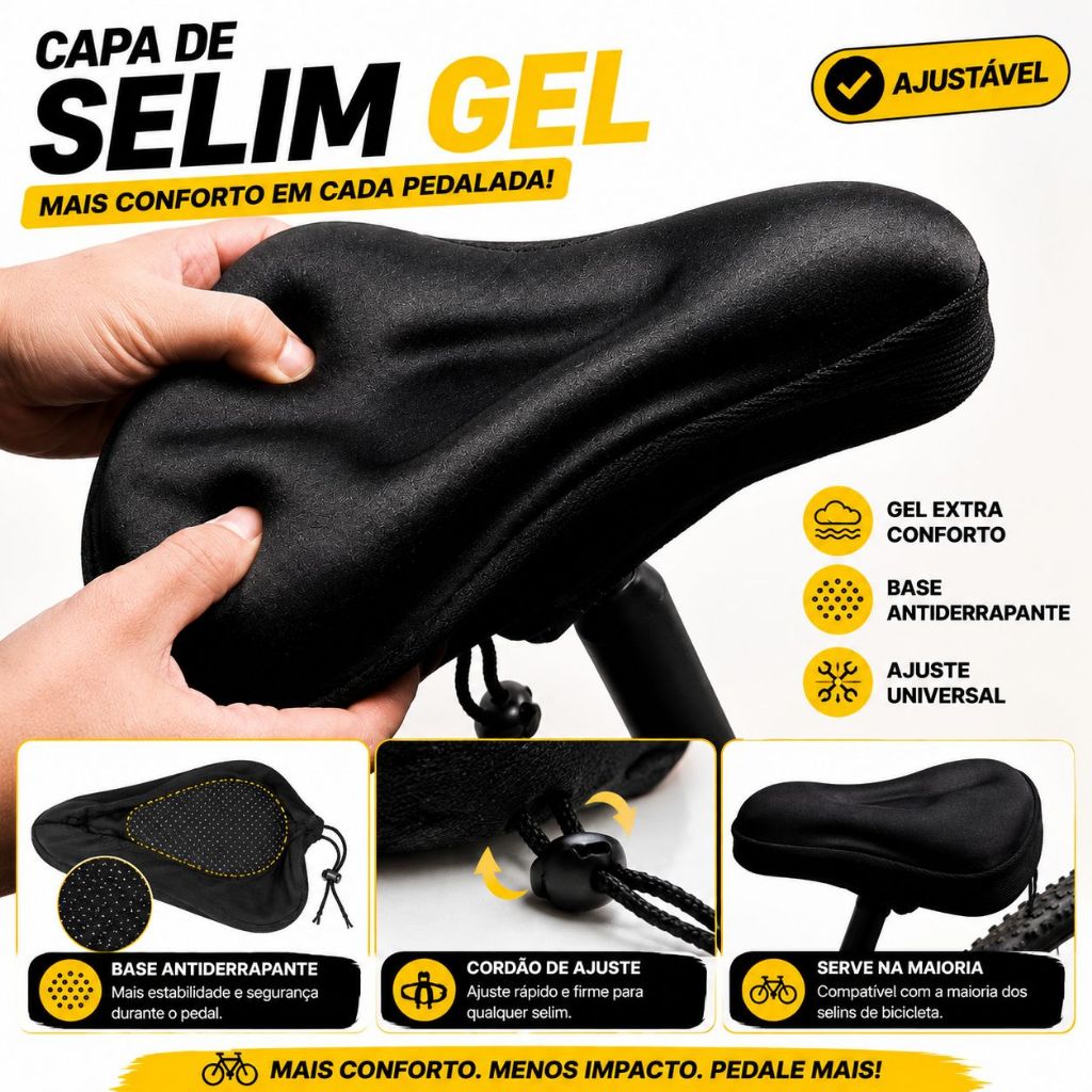 Capa de Gel para Banco Selim Bicicleta Bike Ciclismo Almofada de Gel Ajustável Confortável 3D