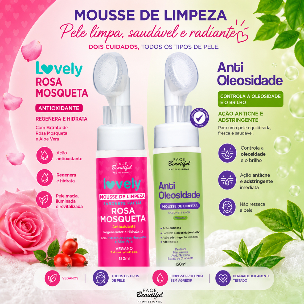 Kit Pele Skincare Mousse + Linha de Tratamento Lovely Face Beautiful