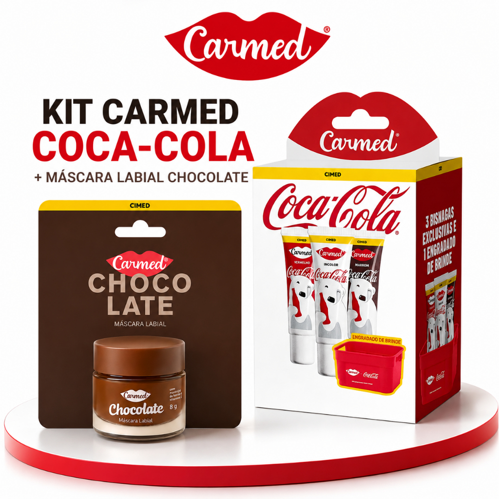 Kit Hidratante Labial Carmed Coca-Cola Engradado Edição Limitada + Máscara Labial Noturna Chocolate 8g - Carmed