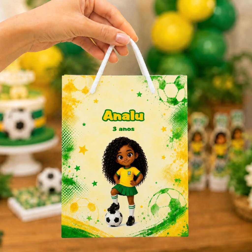 Sacolinha Surpresa Personalizada Futebol Menina / Lembrancinha / Sacola Festa Infantil Pegue e Monte