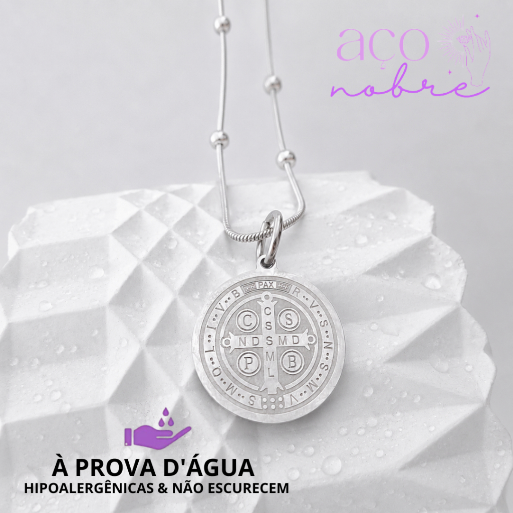 Colar São Bento Aço Inox 316l Colares Bolinhas Religioso Feminino Choker Santo