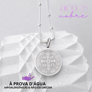Colar São Bento Aço Inox 316l Colares Bolinhas Religioso Feminino Choker Santo