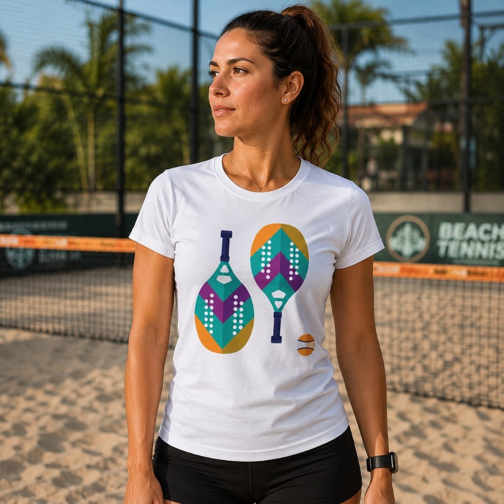 Camiseta Feminina Beach Tennis Estampada Algodão Premium Confortável Casual Esportiva Moda Praia Treino Fitness Academia