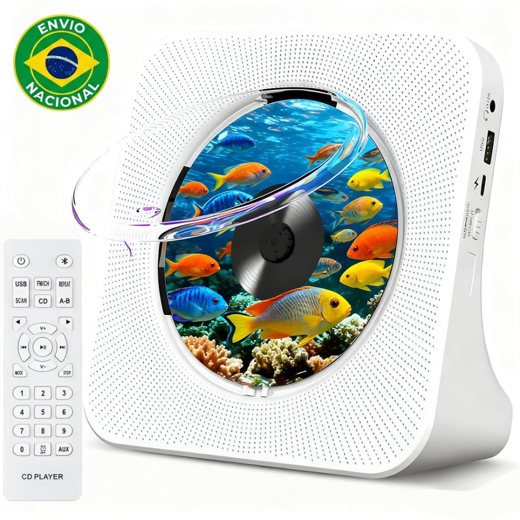 Leitor De CD Portátil Com USB/AUX Controle Remoto, HiFi Música CD Player Bluetooth Suporta CD/CD-RW/WMA/MP3
