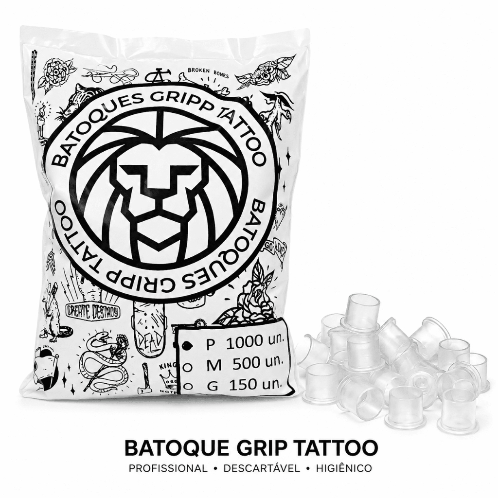 Pacote Batoque Gripp Transparente Cristal Descartável Tamanho P M G Base Para Tinta Tatoo Tatuagem