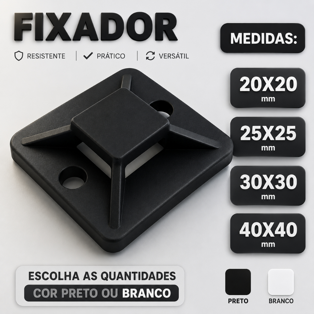 Fixadores Presilha Auto Adesivos Organizadores De Fios E Cabos, Fita Dupla Face - Preto Ou Branco