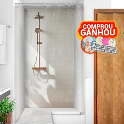 Cortina de Box Transparente Cristal Banheiro 100% PVC C/ Ganchos 1,38m x 1,98m Antimofo Resistente
