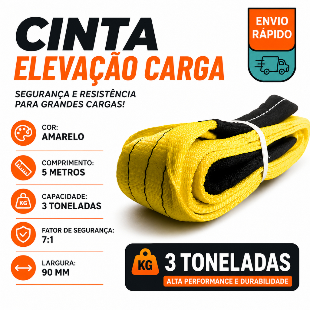 Cinta Elevação Carga 3 Toneladas 5 Metros Sling 90