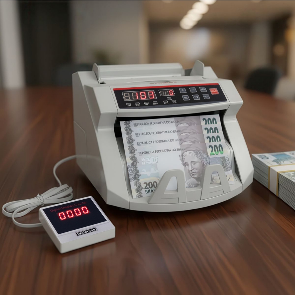 Maquina Contadora De Cédulas Dinheiro 1000 Por Minuto Bivolt Detecta Nota Falsa