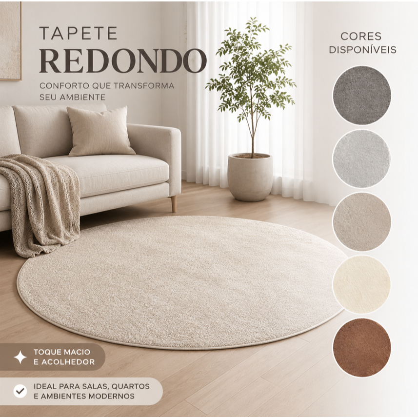 Tapete Redondo Jolitex 1,50m Peludo Macio Antiderrapante Para Sala e Quarto