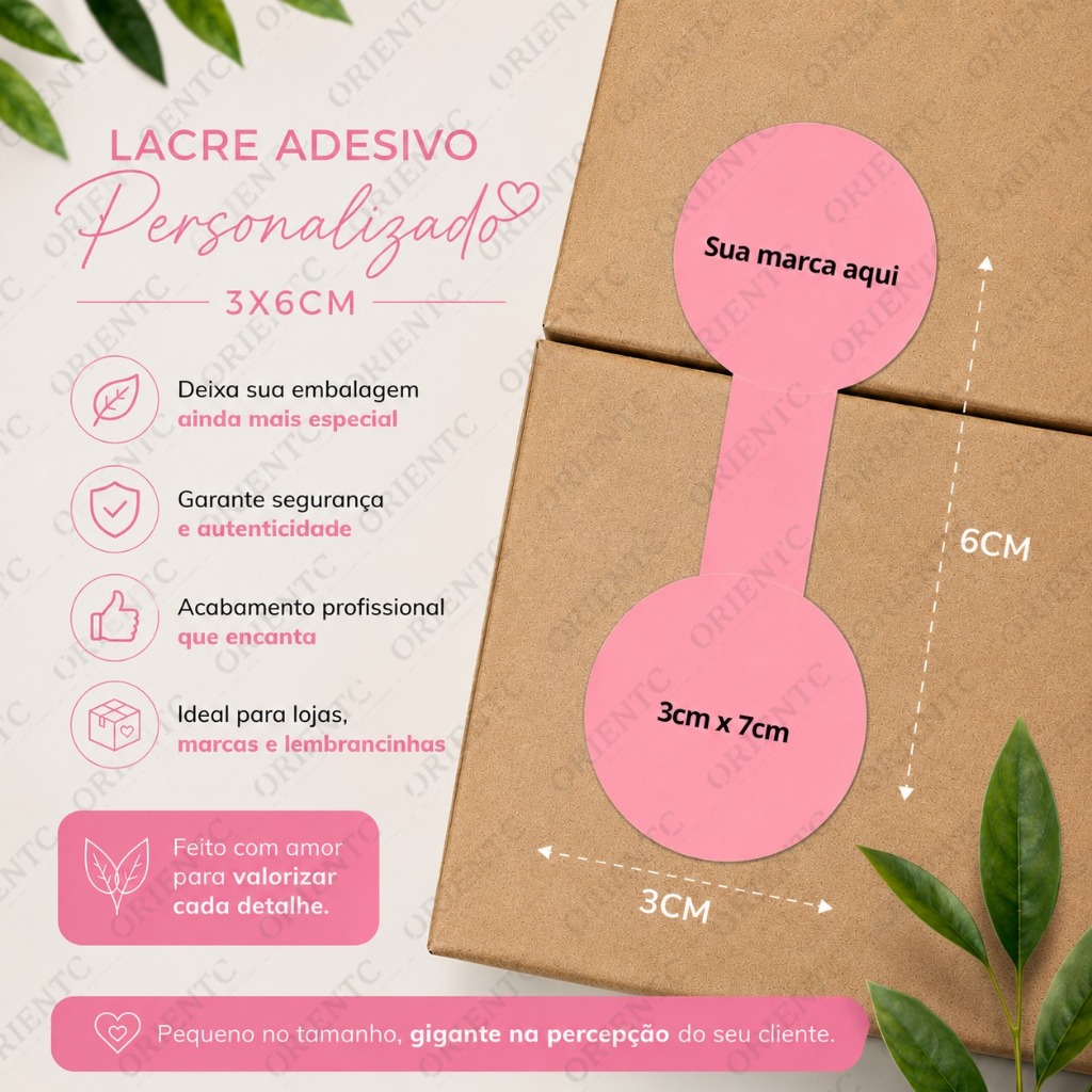 LACRE ADESIVO PERSONALIZADO 3x6cm SUA EMBALAGEM COM CARA DE MARCA PROFISSIONAL!
