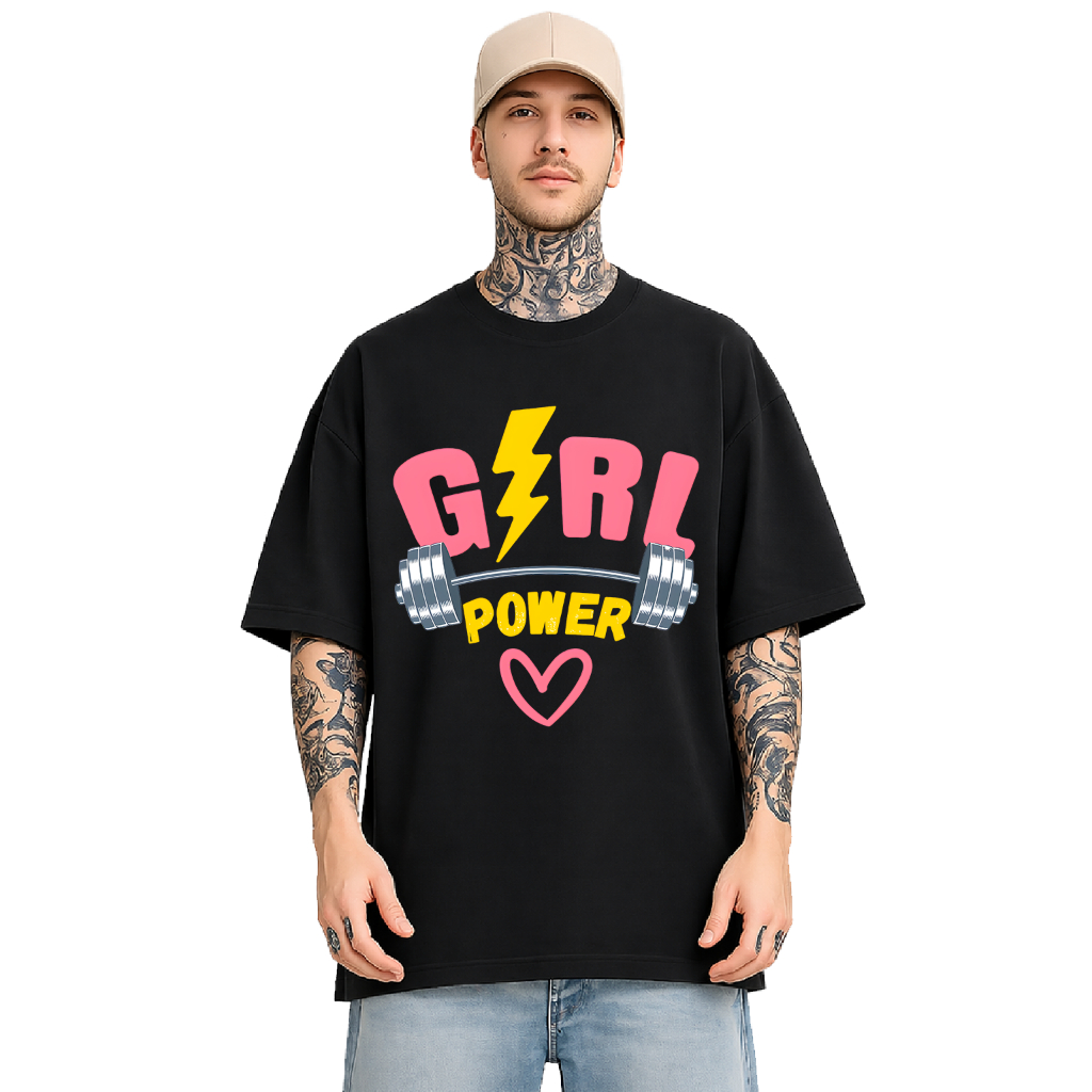 Camiseta Oversized 647 - Unissex Girl Power Academia Fitness Feminina Estampa Criativa