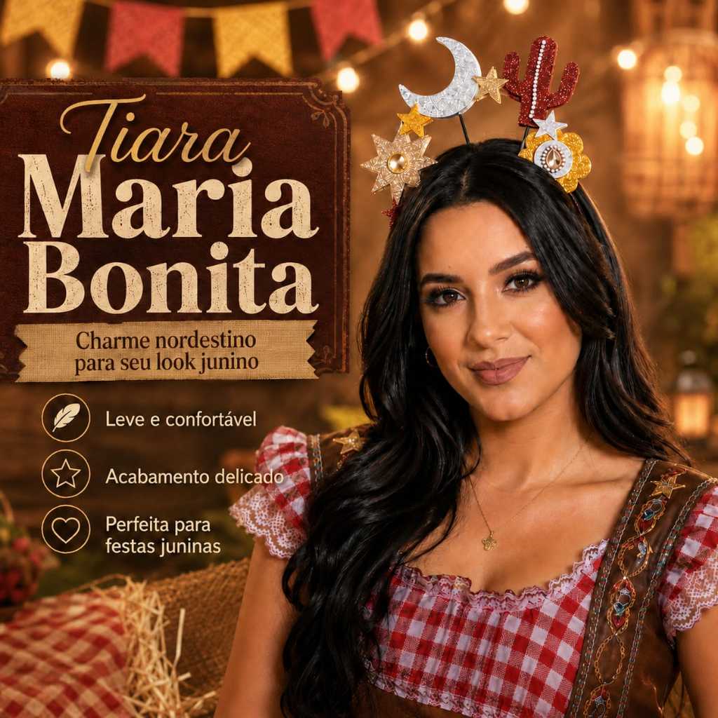 Tiara Maria Bonita Junina Cangaceiro Luar do Sertão Maria Bonita Festa São João Quadrilha Adereço
