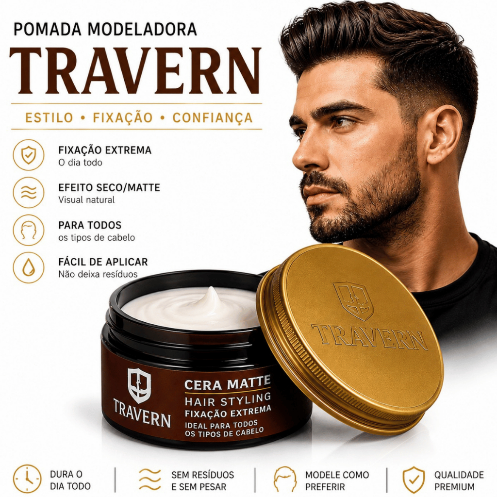 Pomada Modeladora Capilar Premium Para Cabelo Com Fixação Forte Efeito Seco Ou Brilho Travern
