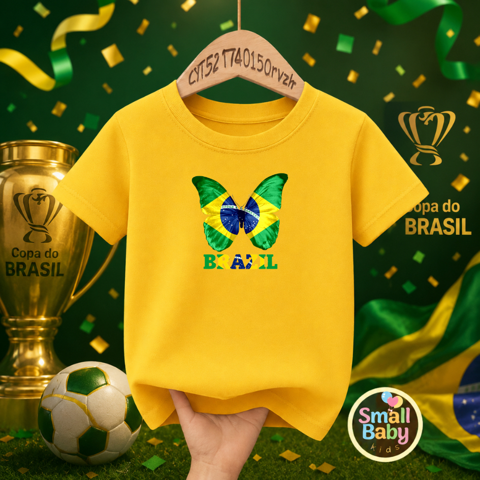 Camiseta Infantil Unissex BORBOLETA Brasil Copa do Mundo Torcedor Campeão Time de futebol