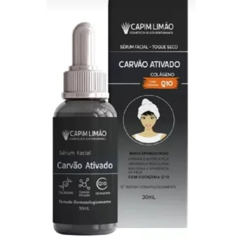 CAPIM LIMÃO SÉRUM FACIAL CARVÃO ATIVADO COLÁGENO COM COEZINAQ10 30ML